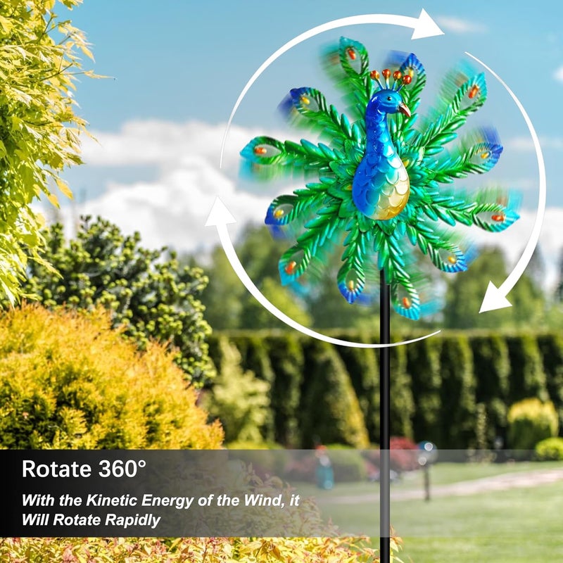 Senflame Outdoor Wind Spinner, 37" Metal Peacock Wind Spinner, Peacock Sculpture Garden Wind Spinners for Garden Yard Patio Decoration - Image 2